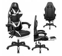 Chaise d'ordinateur de jeu rembourrée réglable avec repose-pieds GX-150 noir et blanc