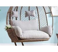 Chaise double suspendue imperméable - Design nid d'oeufs en rotin - Balançoire de terrasse avec coussins pour la relaxation