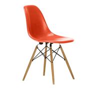 Vitra Chaise Eames Fiberglass DSW structure frêne rouge orange structure frêne coloré miel/acier noir