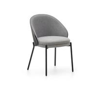 Chaise Eamy en chenille gris clair, placage frêne, finition noire et métal noir