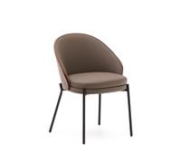Chaise Eamy en cuir synthétique marron, placage frêne finition noyer et moi