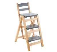 Chaise échelle de bibliothèque Pliante en Bois, Tabouret à 3 marches, escabeau Portable 2 en 1 et siège de comptoir(Gris)