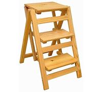 Chaise échelle pliable en bois à 3 marches - Tabouret multifonction portable pour une utilisation en intérieur - Design peu encombrant pour la maison, le bureau et les projets de bricolage - Léger et