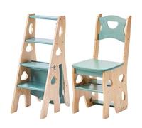 Chaise échelle Pliante 3 en 1 en Bois Massif, escabeau Convertible et présentoir, Tabouret échelle Multifonction à 4 Niveaux, Double Usage pour Maison, Cuisine, bibliothèque et Placard(Green)