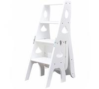 Chaise échelle pliante Chaise échelle de bibliothèque Escabeau à 4 couches, support de fleurs en bois de pin épais, marchepied convertible 3 en 1, petit encombrement (couleur : blanc, taille : 35 x