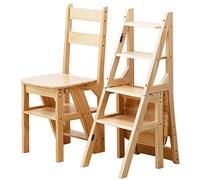 Chaise échelle pliante en bois massif à 4 marches - Marchepied double usage et support de présentation pour maison/bureau, support de fleurs polyvalent, design élégant et peu encombrant