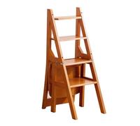 Chaise échelle pliante en bois massif - Tabouret pliable à 4 marches pour la maison et le jardin (marron)