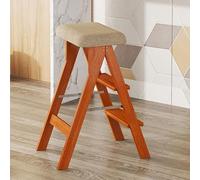 Chaise échelle pliante en bois - Tabouret escabeau portable pour adultes, poids maximum 100 kg, repose-pieds multifonction et étagère à fleurs, finition noyer clair