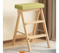 Chaise Échelle Pliante en Bois, Tabouret Pliant Convertible, Présentoir, Échelle De Bibliothèque Portable À 4 Marches pour Adultes, Bureau, Maison, Cuisine, Extérieur-Log+Green