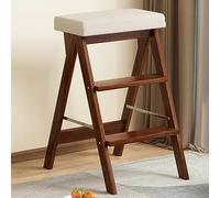 Chaise Échelle Pliante en Bois, Tabouret Pliant Convertible, Présentoir, Échelle De Bibliothèque Portable À 4 Marches pour Adultes, Bureau, Maison, Cuisine, Extérieur-Brown+Grey
