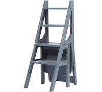 Chaise échelle pliante multifonctionnelle - Design robuste en bois massif pour un usage domestique, convertit entre escabeau, tabouret et étagère pour économiser de l'espace