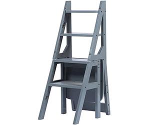 Chaise échelle pliante multifonctionnelle - Design robuste en bois massif pour un usage domestique, convertit entre escabeau, tabouret et étagère pour économiser de l'espace