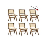 tectake® Lot de 6 Chaises de Salle à Manger Design en Chêne Bois Massif & Cannage Chaise de Table à Manger Chaise Confortable Meuble Salon pour Coiffeuse, Chambre, Cuisine, Bureau, Cabinet, Dressing