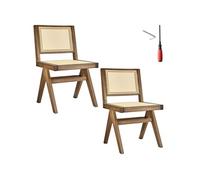 tectake® Lot de 2 Chaises de Salle à Manger Design en Chêne Bois Massif & Cannage Chaise de Table à Manger Chaise Confortable Meuble Salon pour Coiffeuse, Chambre, Cuisine, Bureau, Cabinet, Dressing