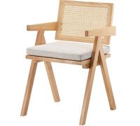 Chaise en bois massif, cannage naturel et velours côtelé beige - Lina