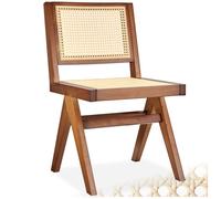 Chaise en bois - TECTAKE - Fauteuil LISSY avec cannage viennois en bois design boho 48,5 x 53,5 x 83 cm - Chêne foncé