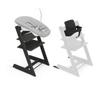 Chaise en Chêne Stokke Tripp Trapp (Noir) avec Newborn Set & Baby Set (Noir) - Design sûr, ajustable et ergonomique