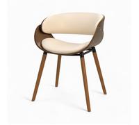 Chaise en cuir synthétique beige et bois plaqué noyer - Polo - Rendez-Vous Déco