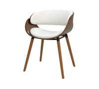 Chaise en cuir synthétique blanc et bois plaqué noyer - Polo - Maison Pavane