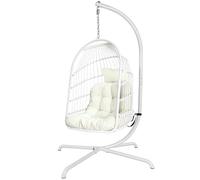 Chaise en Forme d'œuf avec Support et Coussin Ultra Solides Chaise Suspendue Pliable en Osier et rotin Chaise balançoire Intérieur extérieur Patio Chaise Longue Hamac Chaise capacité 330 lbs Balcon