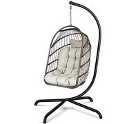 Chaise en Forme d'œuf avec Support et Coussin Ultra Solides Chaise Suspendue Pliable en Osier et rotin Chaise balançoire Intérieur extérieur Patio Chaise Longue Hamac Chaise capacité 330 lbs Balcon