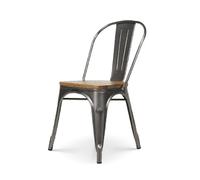 Chaise en métal brut avec assise en bois massif clair - Aspect galvanisé