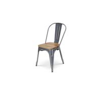 Kosmi Chaise en métal Gris Silver avec Assise en Bois Massif Clair - Style Industriel