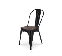 Kosmi Chaise en métal Noir Mat avec Assise en Bois foncé - Style Industriel