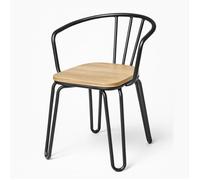 Kosmi Chaise en métal Noir Mat, Bois Clair - Pieds épingle et Dossier ajouré - Style Industriel
