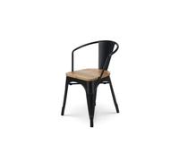 Kosmi Chaise en métal Noir Mat Style Industriel avec Assise en Bois Clair - avec accoudoirs
