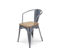 Chaise en métal silver style Industriel et assise en bois naturel clair - Avec accoudoirs