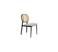 Chaise en rotin beige, assise polyester gris clair, pieds métal noir, profondeur d'assise 42 cm - Zuiver, Spike - 46x53x82 cm