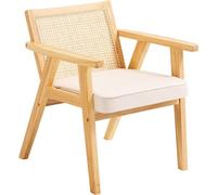 Chaise en rotin médiéval Chaise de jardin moderne avec accoudoirs - Chaise rembourrée avec dossier en rotin - Chaise empilable pour jardin, balcon, terrasse - Fauteuil de jardin pour salon, chambre à 