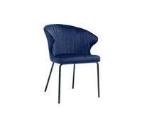 Chaise design en tissu velours bleu foncé et métal noir REQUIEM