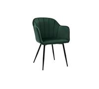 Chaise design en tissu velours vert foncé et métal noir MILLY