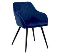 Happy Garden Chaise en velours BERTILLE – dossier & accoudoirs rembourrés, pieds en métal noir, bleu