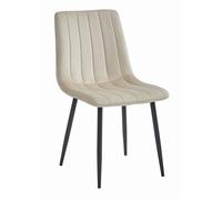 Chaise en velours LAVA - salle à manger, chambre, cuisine, style rétro, pieds métal noir, BLANC CASSÉ
