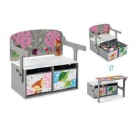 CostwayChaise Enfants Convertible à Ensemble Table et Banc avec Fonction de Rangement 2 Bacs en Tissu Amovibles Gris