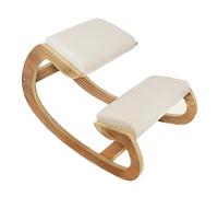 Chaise Ergonomique à Genoux en Bois Chêne Coussins en Lin Blanc Épais 8 cm Capacité de 120 kg - Bureau & Maison - Siège à Bascule Orthopédique - Meilleure Posture [2 Repose-Poignets INCLUS]