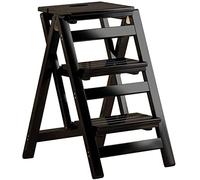 Chaise Escabeau Bois Bibliothèque Portable Pliable Multicouche Marche Pied Echelle, De Bureau Multiusage Chaise Longue, Échelle/chaise De Salle À Manger/jardinière ( Color : noir , S : 65*57*41.5cm )