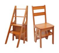 Chaise escabeau pliable à 4 marches, échelle de bibliothèque et siège (miel | Escabeau pliable en bois de pin, capacité de charge de 100 kg, pour intérieur et extérieur