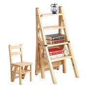 Chaise escabeau Pliante en Bois Massif pour la Maison Multifonction Utilisation Échelle en Bois Porte-Fleurs Support Escabeau Pliable Escabeau Repose-Pieds pour Cuisine, Salle de Bain et jar