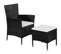 Chaise et Tabouret d'Extérieur et Coussins Résine Tressée Noir Jardin vidaXL