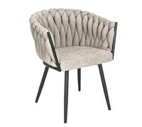 Chaise Fauteuil Arrondi en Tissu Maille tressé Marron Taupe matelassé Doux avec accoudoirs et Pieds métal Noir Mat - Ambiance Chic et rétro - BOWI 2