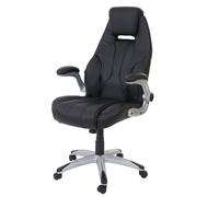 Chaise de bureau pivotante HWC-A65 en similicuir noir avec accoudoirs réglables et grande assise