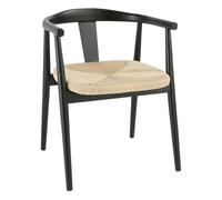 Chaise Fauteuil de Table en Bois Noir et Assise tressée Beige H 73 cm - Atmosphera