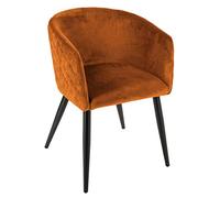 Chaise Fauteuil de Table en Velours Ambre et Pieds en métal Noir - Atmosphera