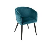 Chaise Fauteuil de table en Velours Bleu et pieds en métal noir