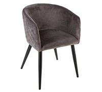 Chaise Fauteuil de Table en Velours Gris et Pieds en métal Noir - Atmosphera