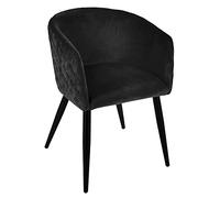 Chaise Fauteuil de Table en Velours Noir et Pieds en métal Noir - Atmosphera